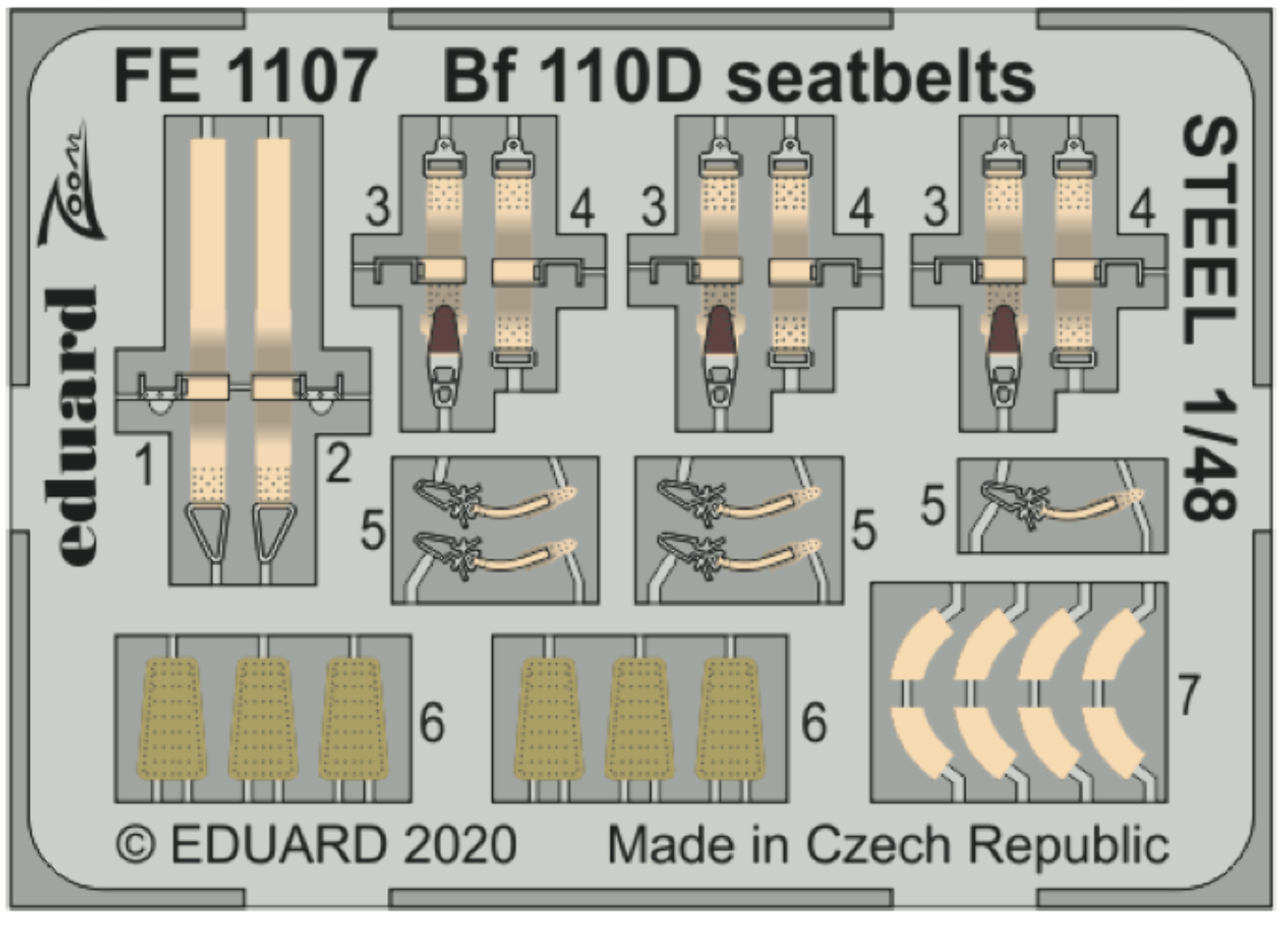 Eduard FE1107 1:48 Messerschmitt Bf-110D seatbelts STEEL