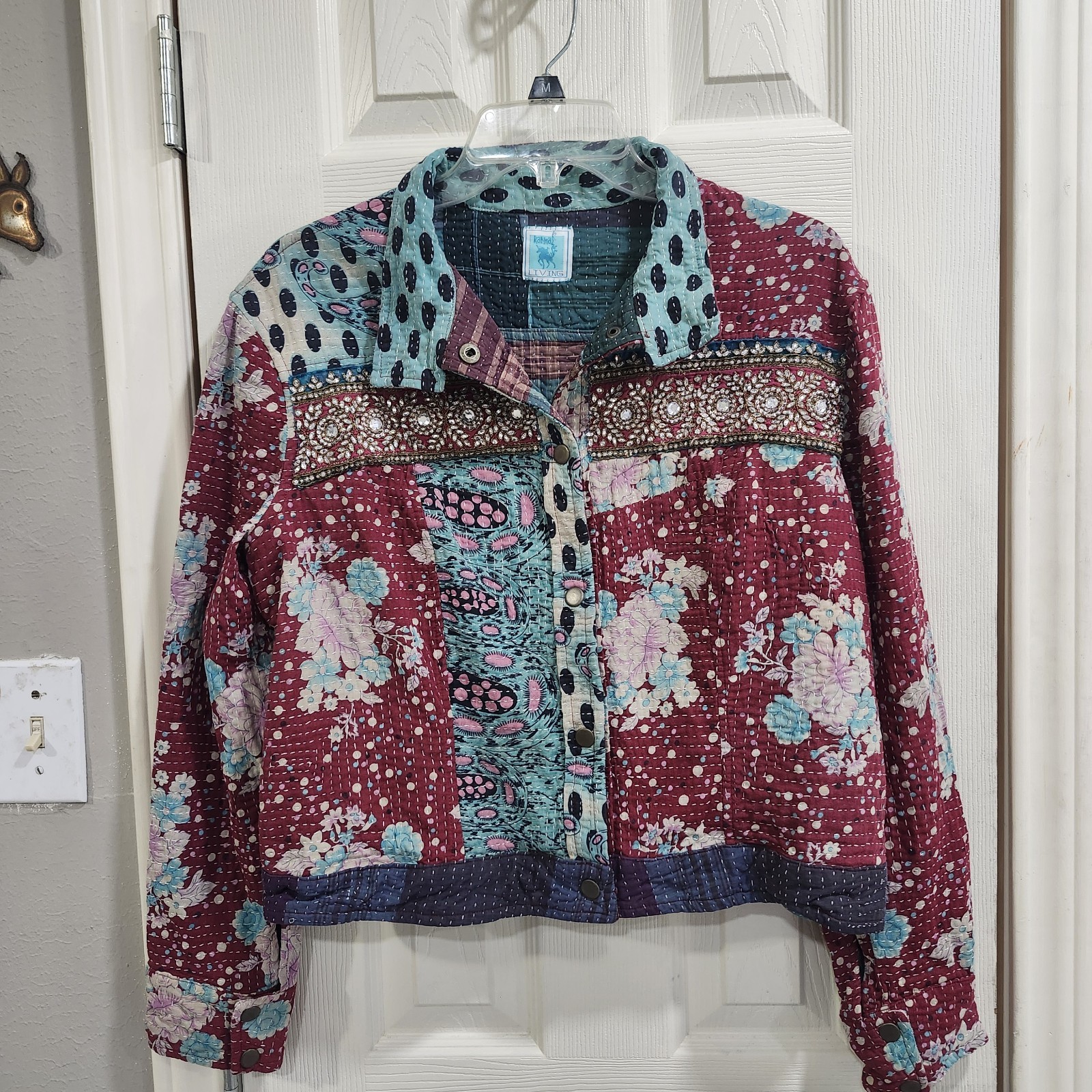 Karma Living Boho Patchwork Kantha Jacket Beaded … - image 1