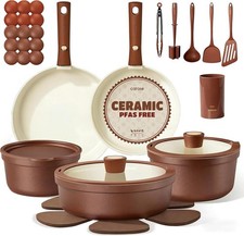 CAROTE 22Pcs Ceramic Cookware Set, Pots and Pans Set Non Stick Removable Handles