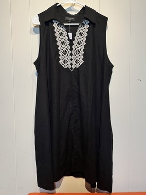 Banana Republic Black Linen Blend Dress Size XL Shift Midi White Embroidery  New 500119837202| eBay