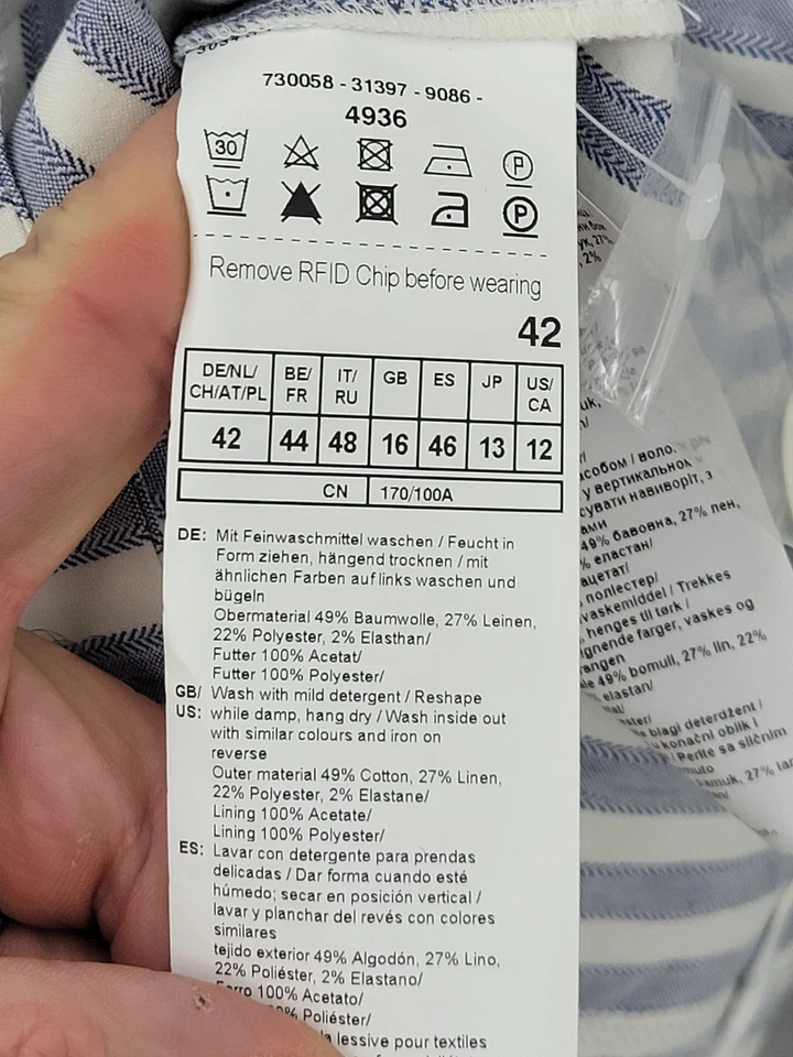 Blazer Gerry Weber Mujer 42 Azul Blanco Rayas Algodón Mezcla Lino Diseñador Foto 4 de 4