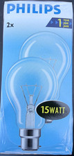 Philips lightbulb clear 15w 2pc B22 fitting