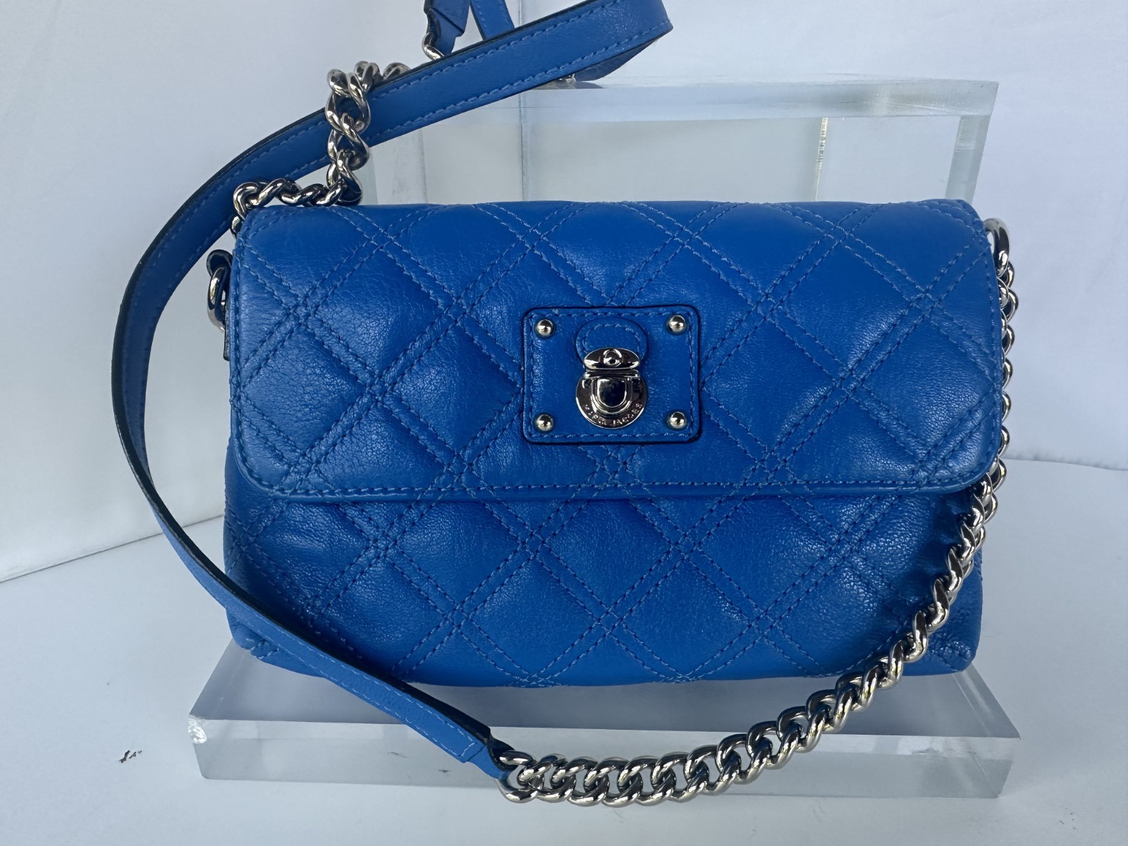 New Marc Jacobs  Women's Bag The Single Quilted Crossbody Blue Shoulder Handbag image 8