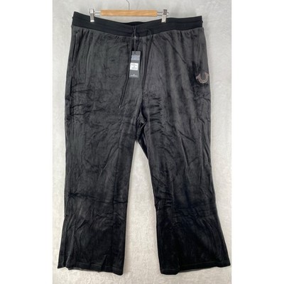True Religion Pants Women's 3XL Black Crystal Horseshoe Velour Sweatpants $124