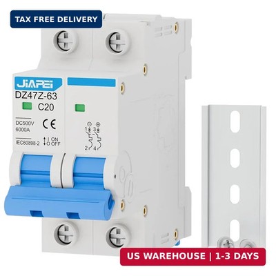 DC Miniature Circuit Breaker, 500V 2 Pole 20 Amp Isolator for Solar PV System, T