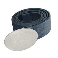 Prada Navy Blue Saffiano Leather Belt w Silver Belt Buckle Size 90 / 36 NEW