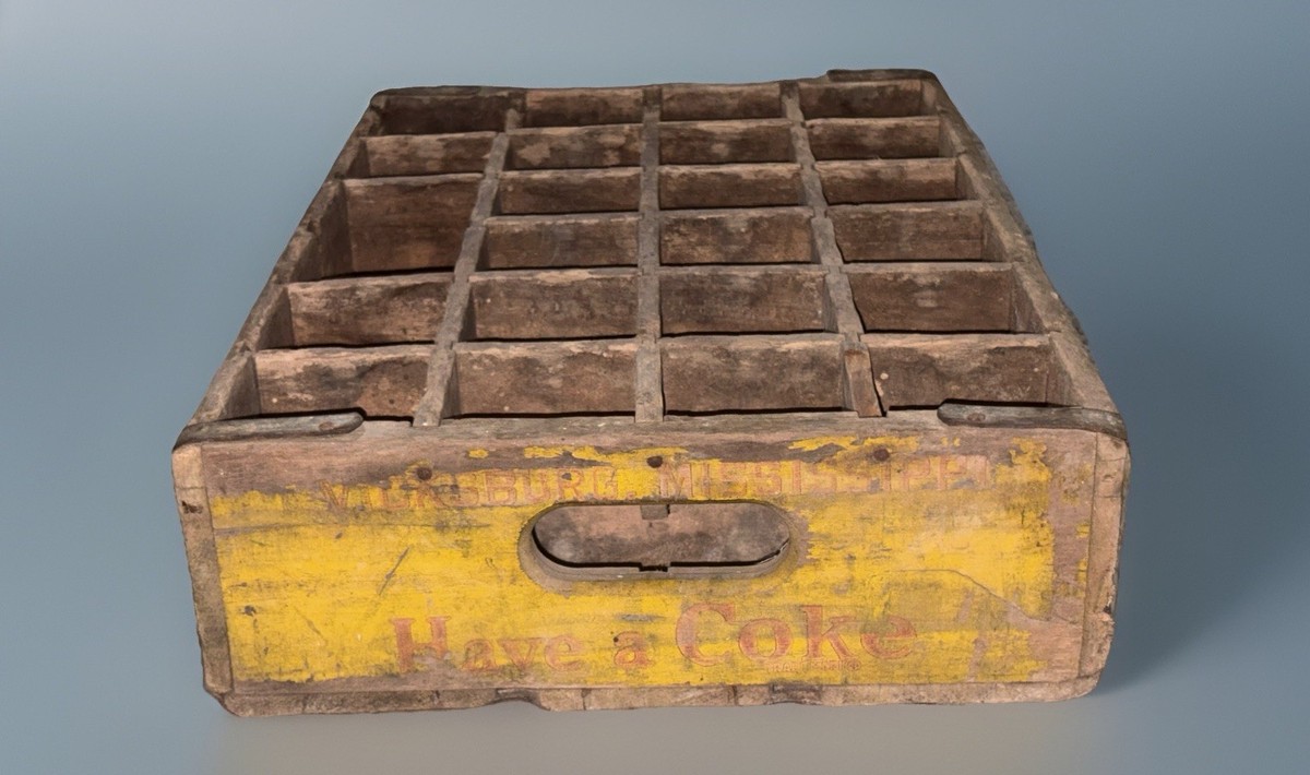 Coca-Cola Yellow Wooden Bottle Carrier Crate with Dividers