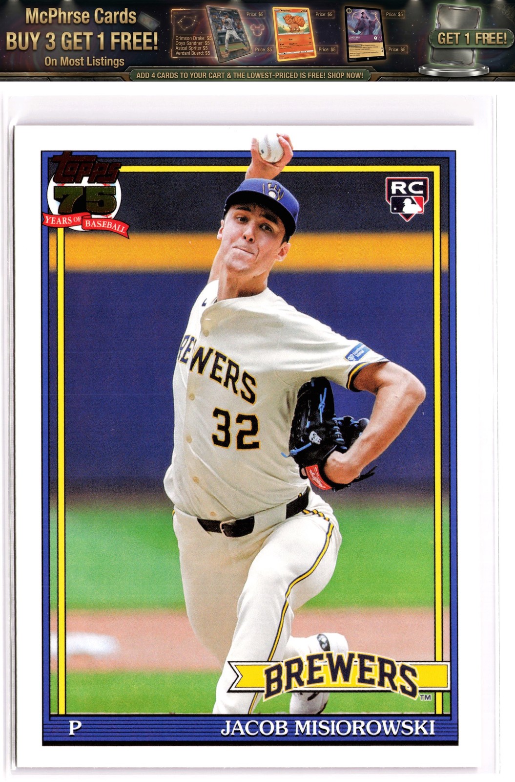 2026 Topps #T91-74 Jacob Misiorowski 1991 Topps Baseball 35th Anniversary