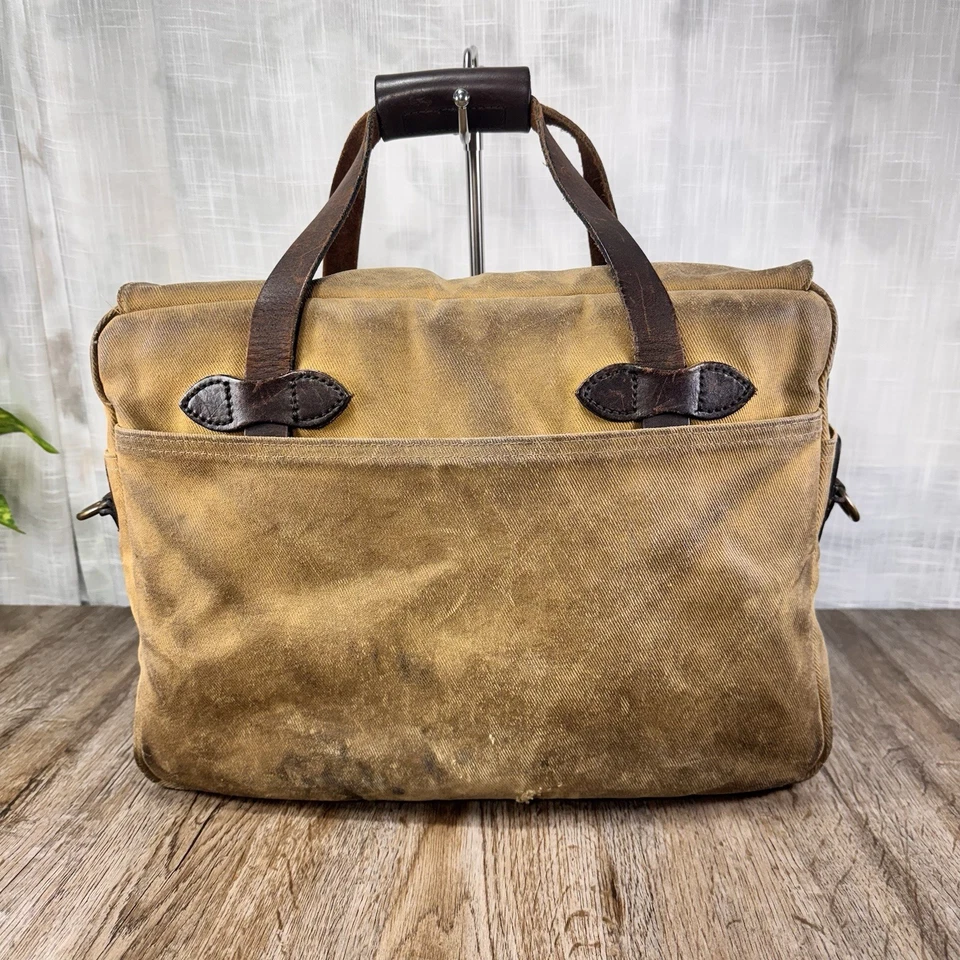 Filson 258 Original Maletín Bolso de Mano Tostado Lona Encerada Cuero Hecho en EE. UU. De Colección Foto 4 de 4