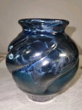 Bill Campbell Art Pottery Crystalline Vase 5 1/2" Blue unsigned 
