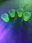 vintage green uranium 4 pc shot glass federal glass micro diamond pattern thumb