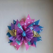 Pink Purple Blue Polka Dot Glitter 6" Layered Bow Hair Accessory for Girls