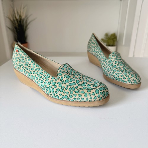 Bottega Veneta Mint Green Leopard Print Wedge Loafers Size 8