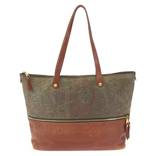 ETRO vintage Arnica Paisley 1G501 Tote Bag Shoulder Bag Brown Gold Hardware PVC
