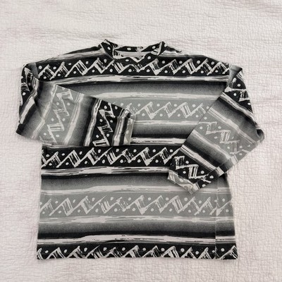 Kids Vintage Mock Neck T-Shirt black and white Tribal Print Cotton