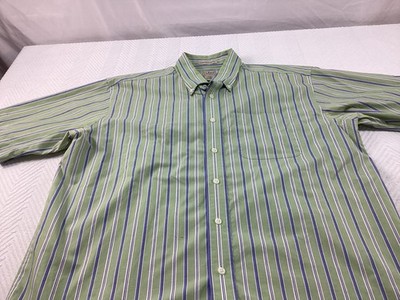LL Bean Shirt Mens Large Green Stripes Button Down Short Sleeve O AUU7