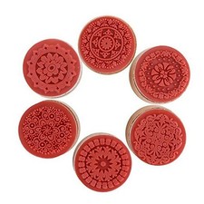 6 pcs Flower Floral Pattern Round Wooden Rubber Stamp for Scrapbooking