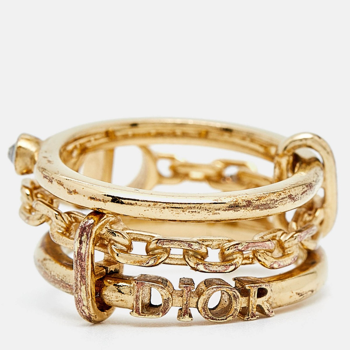 Dior リング 金色 クリスタル装飾 本物 Dior Pre-Loved Dio(r)evolution crystal-embellished ring for