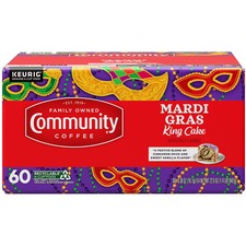 Community Coffee Medium Roast Coffee Pods, Mardi Gras King Cake, 0.38 Oz 60 Ct