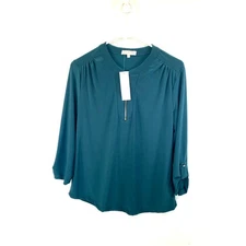 NWT Joie de Vivre Hunter Green Zip 3/4 sleeve Shirt