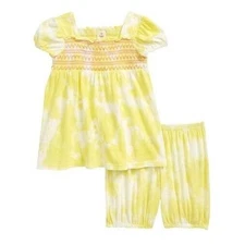 TUCKER + TATE Baby Girl Yellow Tie Dye Puff Sleeve Top & Shorts Set Size 3M