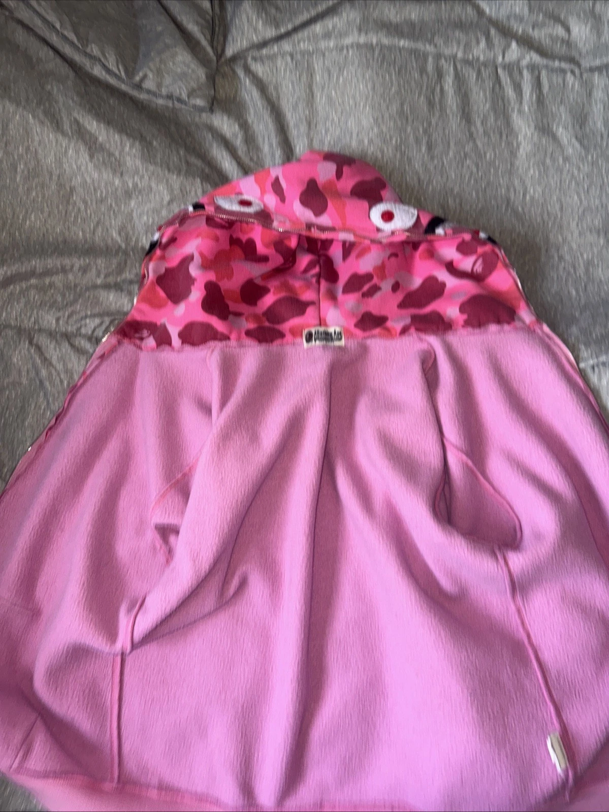 A BATHING APE (BAPE) Bape Felpa con Cappuccio Uomo Full Zip ABC Mimetica Modello Squalo Rosa Taglia Large