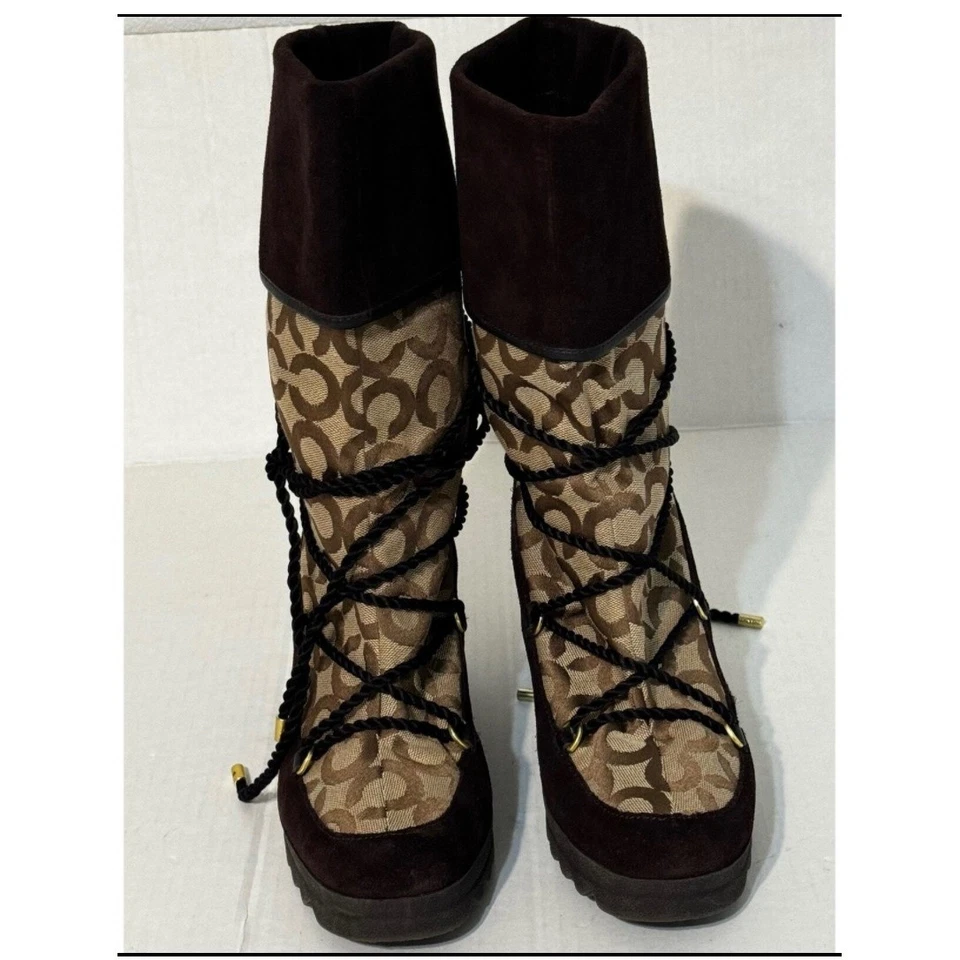 Botas Coach Signature Estampado C Gamuza Cuña Con Cordones Marrón Tostado Talla 9 Foto 2 de 4