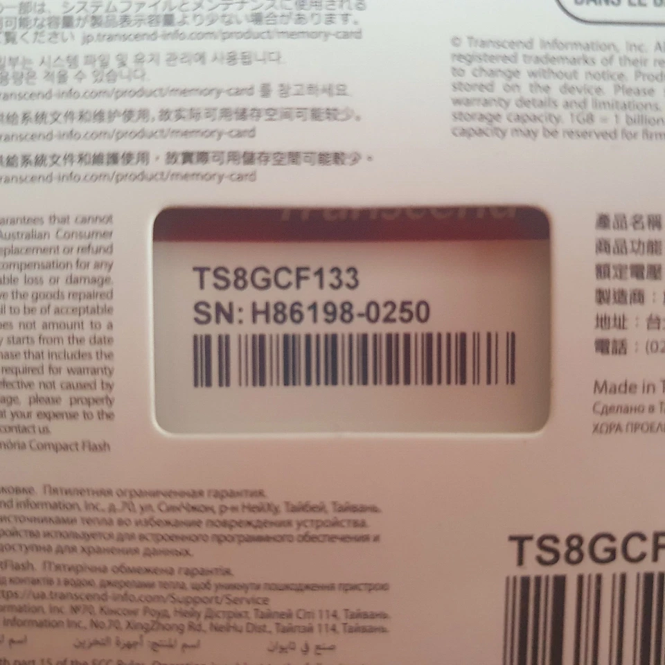 🛍️SALE! Transcend 8GB 133X CompactFlash Card Read Speed up to 30MB/s TS8GCF133 - Image 3 of 3