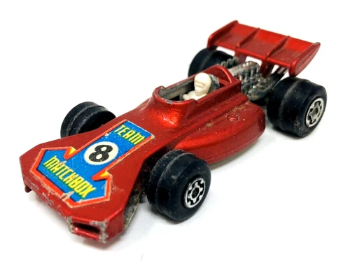 Vintage 1973 Lesney Matchbox Superfast #24 Team #8 Red Race Car Toy England