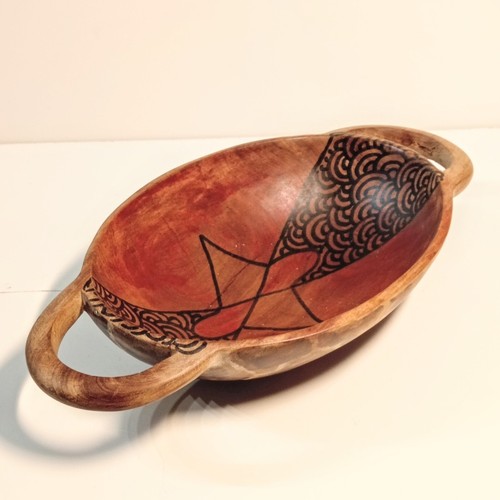 Hand Made And Painted Wooden Salad Bowl For Snack Fruit Nuts ... 30/17/6 Cm - Picture 5 of 8