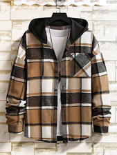 Camisas de Hombre de Cuadros Manga Larga con Capucha Casual de Moda Abrigos Lana