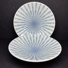 Asian Japanese Sushi Soy Wasabi Sauce Dipping Plate Bowl Blue White 6" Set of 2