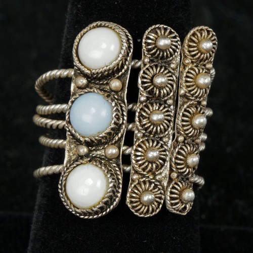 Vintage Multiple Wired Silver Statement Moonstone Ring Sz 8