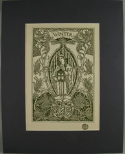 “Winter” A Decorative Design By G.R. Quested Original Woodcut Print ca. 1899