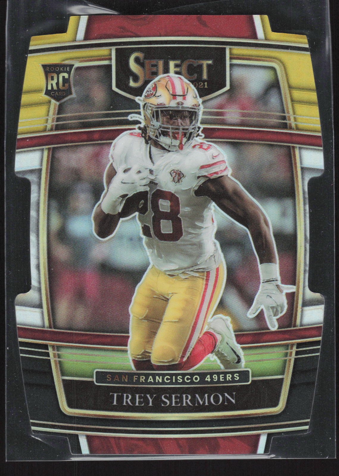 2021 Panini Select #68 Trey Sermon Red and Yellow Prizm Die Cut