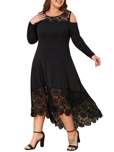 Plus Size 18-28 Women's Cold Shoulder Long Sleeve Lace Maxi Dress Evening Party - Picture 6 of 14