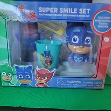 Children's PJ Mask Smile Set Toothbrush Holder, Toothbrush,  Rinse Cup set