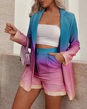 Tailleur completo donna giacca pantaloni 2 pezzi fashion rosa azzurro T072