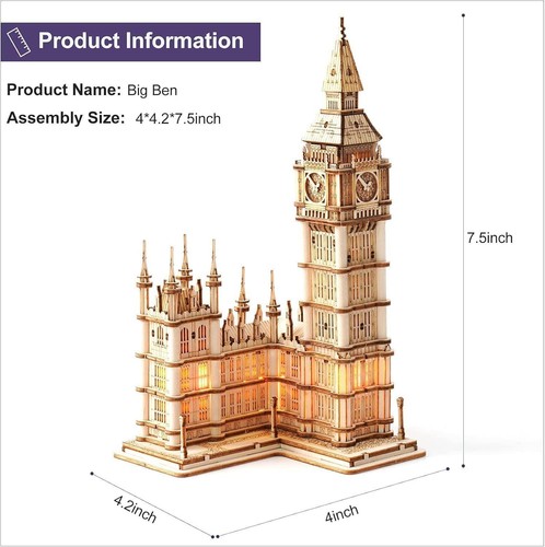 3D Holzpuzzle Big Ben Modellbausatz für Erwachsene zum Bauen, DIY Holzmodell Basteln - Bild 6 von 12
