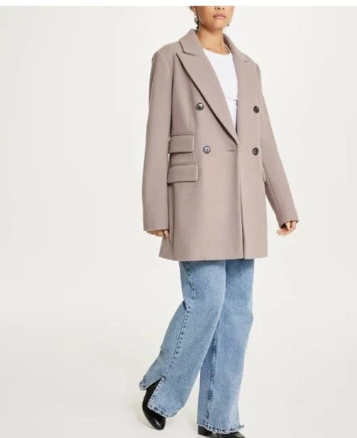 BCBG Max Azria Women's XL Coat Jacket Pink Wool Cashmere Blend Peaked Lapel - Image 3 of 4