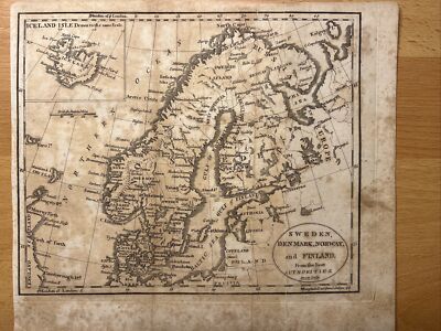 Original Antik Landkarte Karte Sweden Antiquarian Kupferstich Engraving Norway