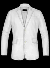 New Men's White Leather Blazer Soft Lambskin Leather 2 Button Coat Wear Blazer