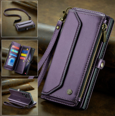 Zipper Luxury Leather Women Magnetic Card Flip Wallet Stand Phone Shoulder Case