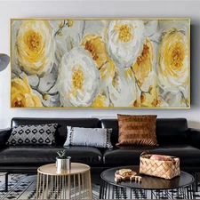 Abstract Flowers Oil Painting Hand Painted Landscape Canvas Painting Golden
