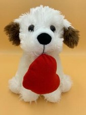 White Dog with Heart in Mouth Stuffed Animal Plush Puppy 10 inches Cute Adorable