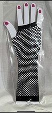 9.5  LONG FINGERLESS Black fishnet Gloves-1980 Party vintage look -One Pair-NIP