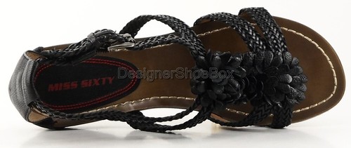 $140 New MISS SIXTY LARAMIE Black Leather Designer Comfort Sandals 7 EUR 37.5 - Picture 4 of 4