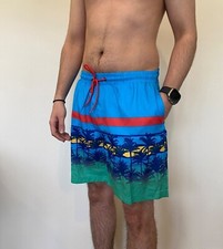 Club Room Men's Palm Tropical Print Mesh Lined Swim Trunk, Turq Combo,XL