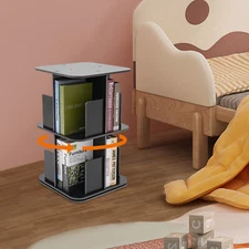 2 Tier Rotating Bookshelf 360 Bookcase Freestanding Storage Shelf Display Rack