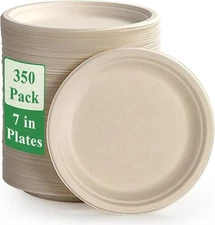 350 Pack Paper Plates 7 inch 100% Compostable Plates Heavy-Duty